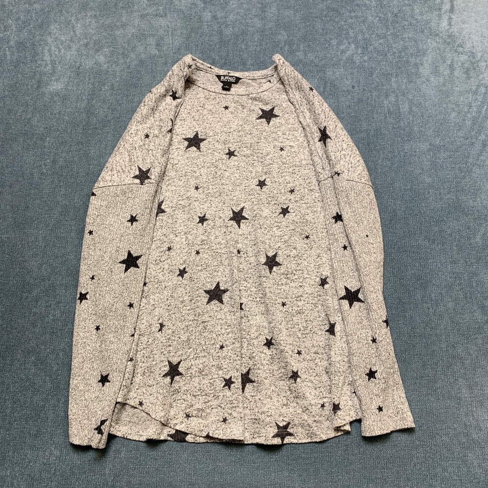 Buffalo David Bitton Sweater Womens Large Gray Star Print Long Sleeve Pullover
